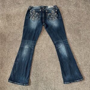 Miss Me Dark Blue Boot Cut Jeans with Silver Embellishments